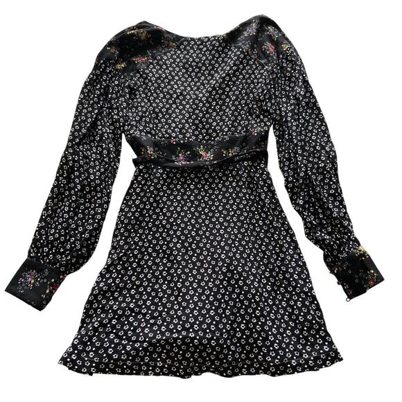 Free People Wonderland Floral Print Puff Sleeve Mini Dress Black Size Medium - Picture 3 of 10